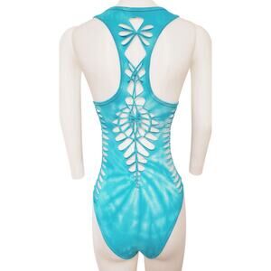 RAVER - MEDIUM Women's/Junior Tie Dyed Turquoise Leotard, Festival Wear, Hoop
